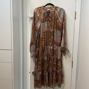 Blu Pepper Brown and Blue Patterned Dress